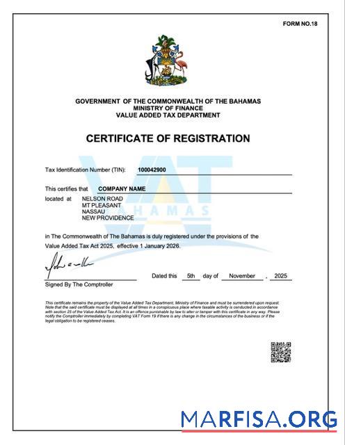Downloadable The Bahamas certificate of registration Word and PDF template
